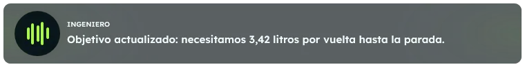 Engineer communication with the decimal number 3.42 and a radio animation captured in one frame. Spanish interface with sample data.